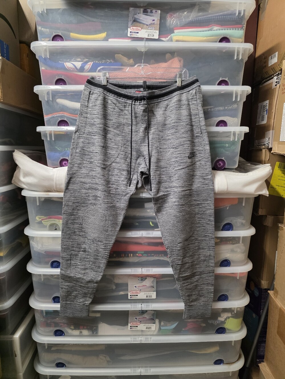Nike Tech Men's Heathered Jogger Pants Drawstring Pockets Gray/Black Sz L